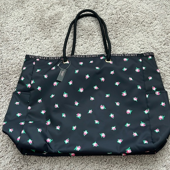 Victoria's Secret Handbags - Victoria's Secret Black Rose Reversible Tote Bag